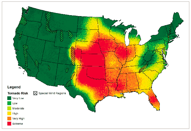 U.S. map: tornado risk