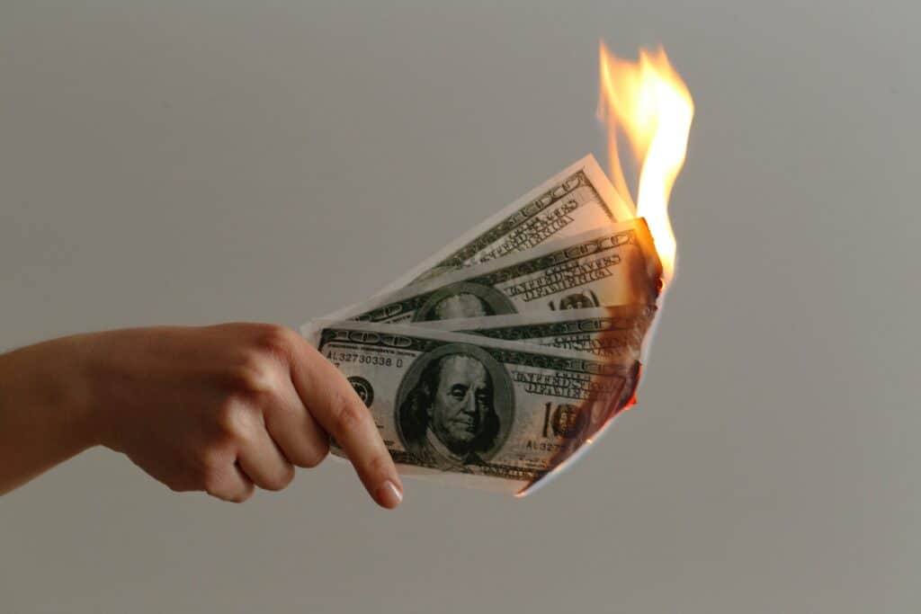 photo of burning money