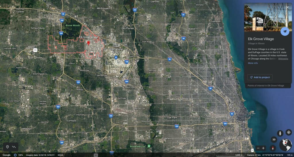 Google Earth image of Elk Grove Village, IL